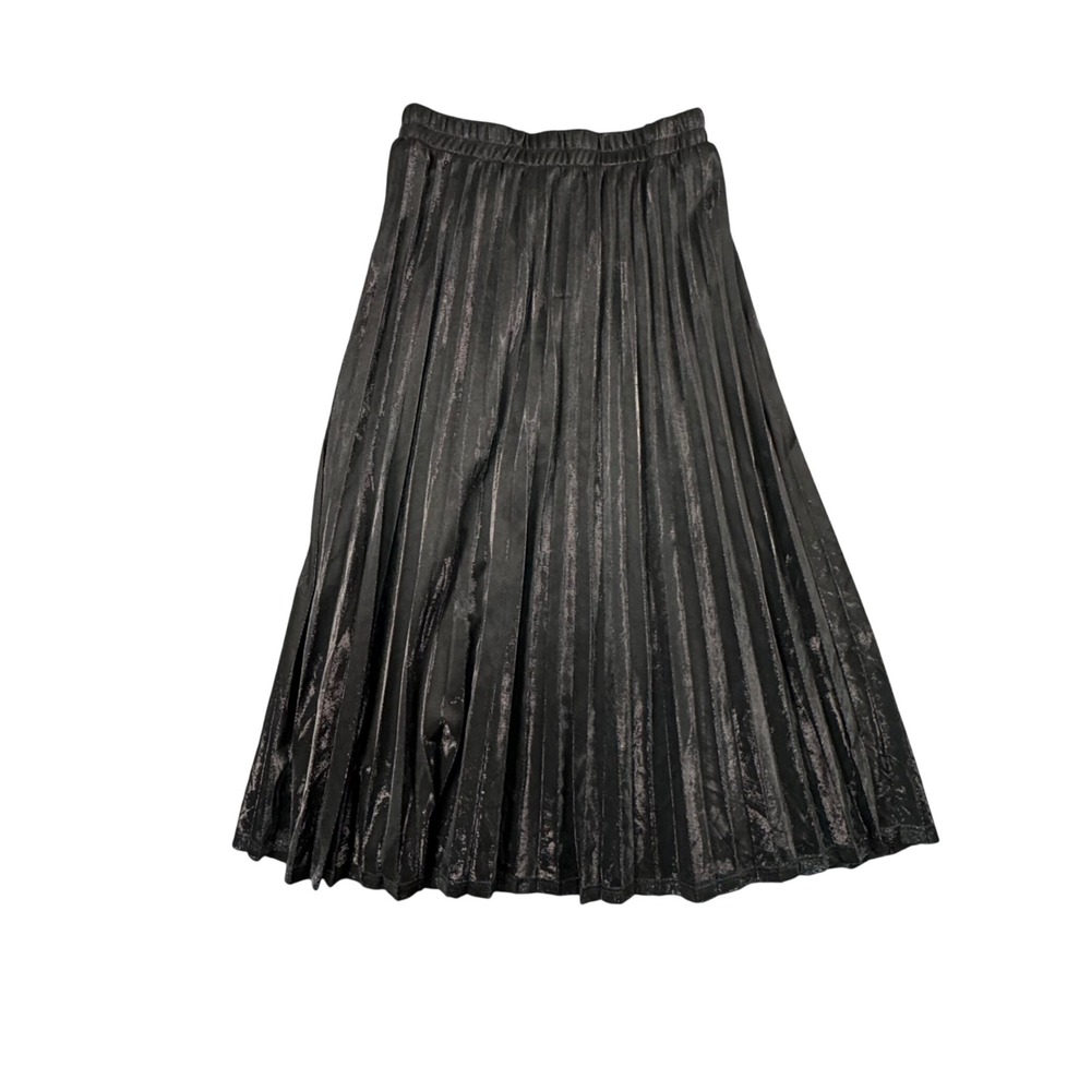Black‎ Pleated Midi Skirt Elastic Waist Womens L Minimal Chic